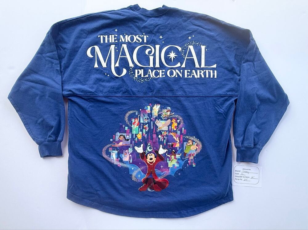 Disney World Fantasia Spirit Jersey XL Blue Authentic Mickey Magic Long sleeve T